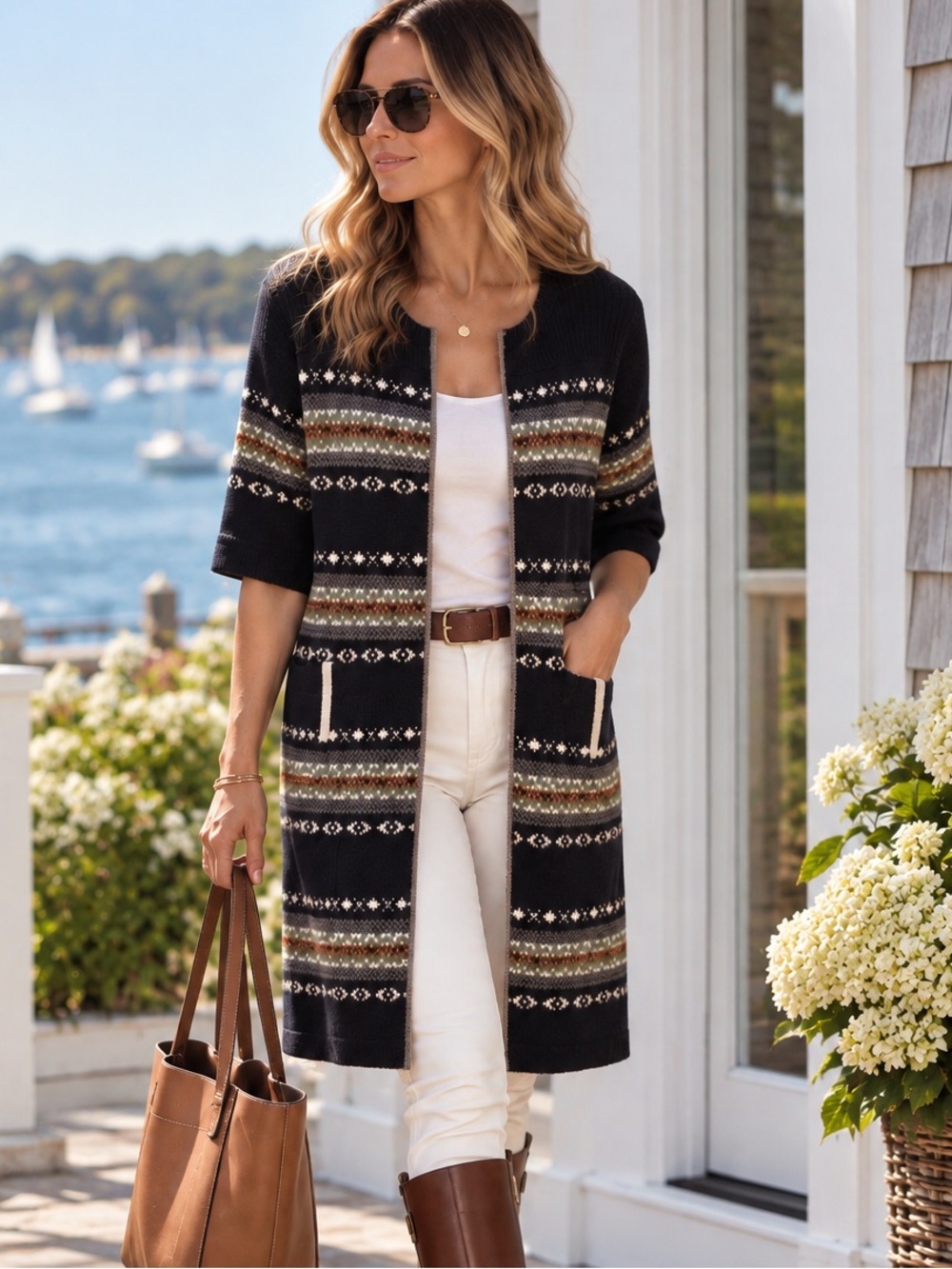Anthropologie YOON Fair Isle Knit Cardigan Sweater M Black Multicolor